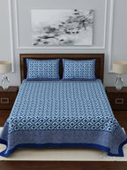 LIVING ROOTS Blue & White Ethnic Motifs 210 TC King Bedsheet With 2 Pillow Covers