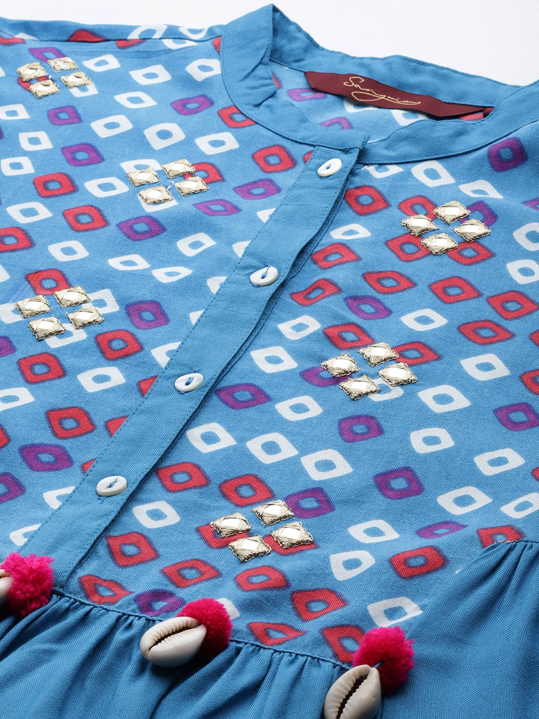 Sangria Women Bandhani Printed Kurta with Palazzos & Scarf