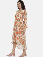 Souchii Cream-Coloured Printed A-Line Dress - Distacart