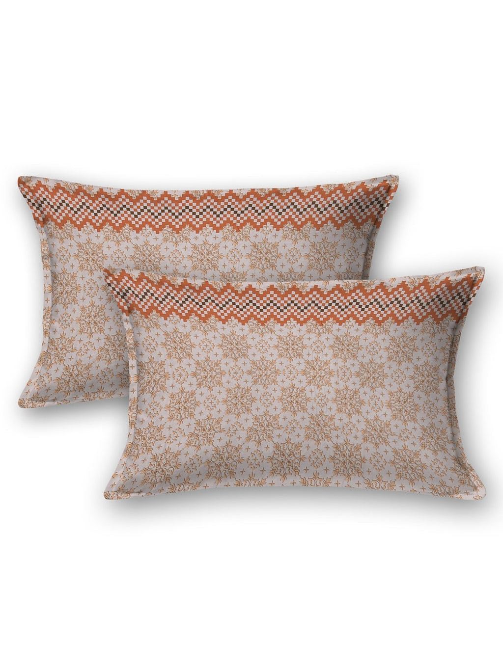 BOMBAY DYEING Brown & Blue Ethnic Motifs Cotton 250 TC King Bedsheet With 2 Pillow Covers