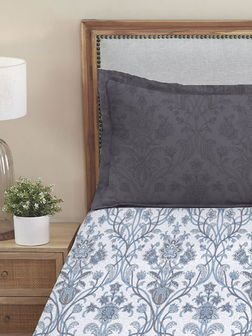 MYTRIDENT Dusk and Dawn Blue Ethnic Motifs Cotton 144 TC Queen Bedsheet 2 Pillow Covers