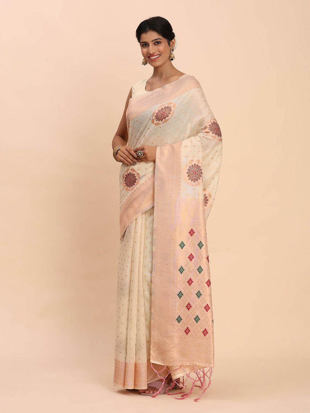Shree Shyam Fashion Linen Cotton Off White Saree - Distacart