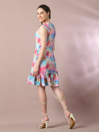 Myshka Women's Multi Printed Round Neck Fit and Flare Party Dress - Distacart