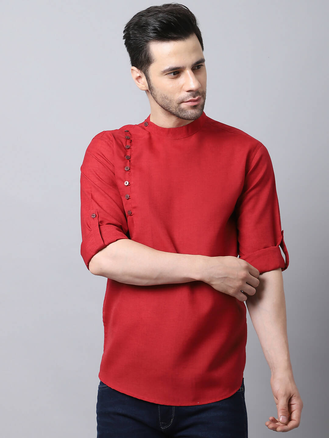 Even Apparels Maroon Pure Cotton Men's Kurta With Side Placket