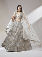House of Panchhi Beige - Net Mirror & Sequins Embroiderey Lehenga choli