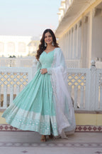 Yash Enterprise Green Pista Faux Georgette Party Wear Embroidery Suit Set - Distacart