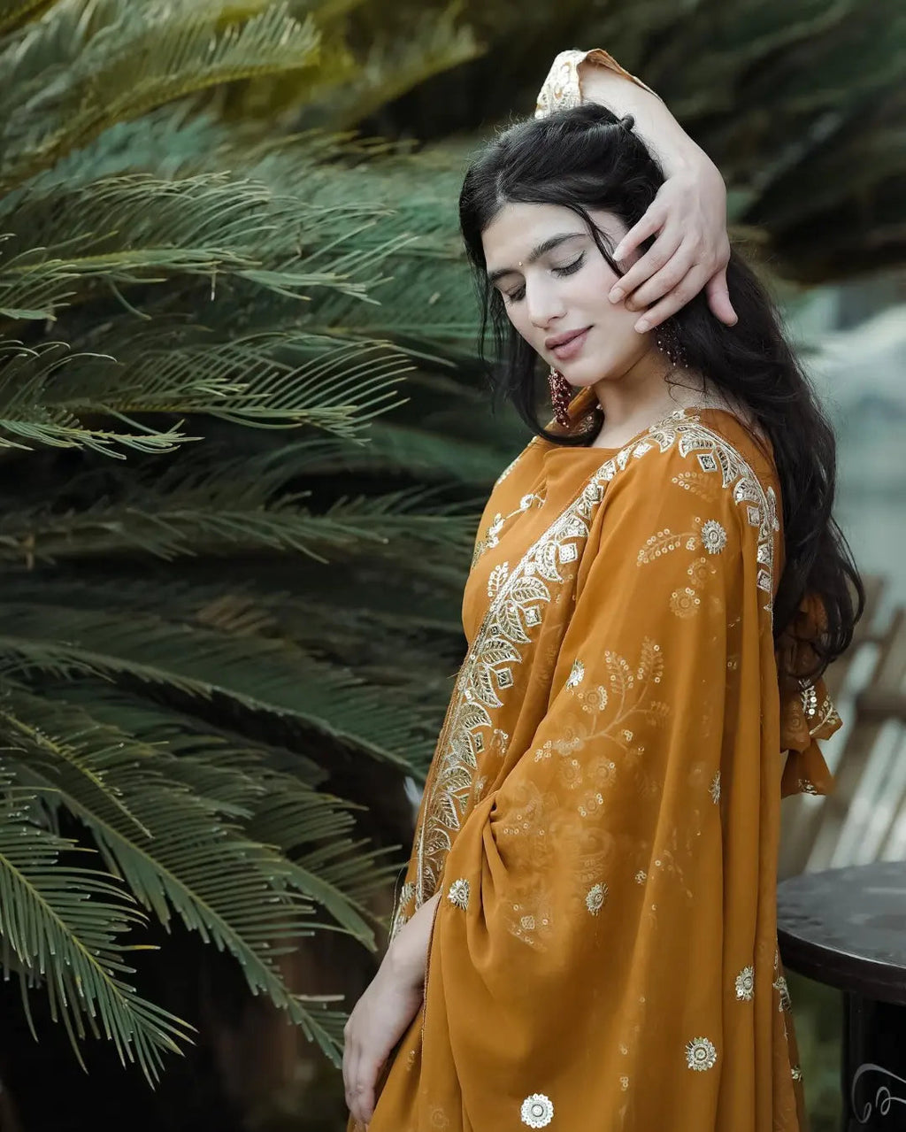 Yash Enterprise Mustard Georgette And Silk Embroidered Anarkali Salwar Suit - Distacart