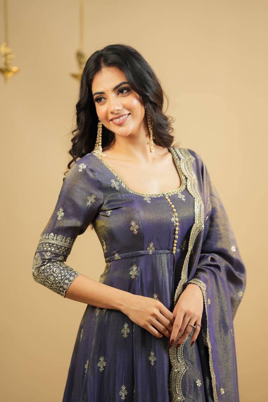 Yash Enterprise Light Purple Cosmo Silk Embroidery Suit Set - Distacart