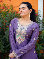 Yash Enterprise Purple Chinon Silk Party Wear Embroidery Suit Set - Distacart
