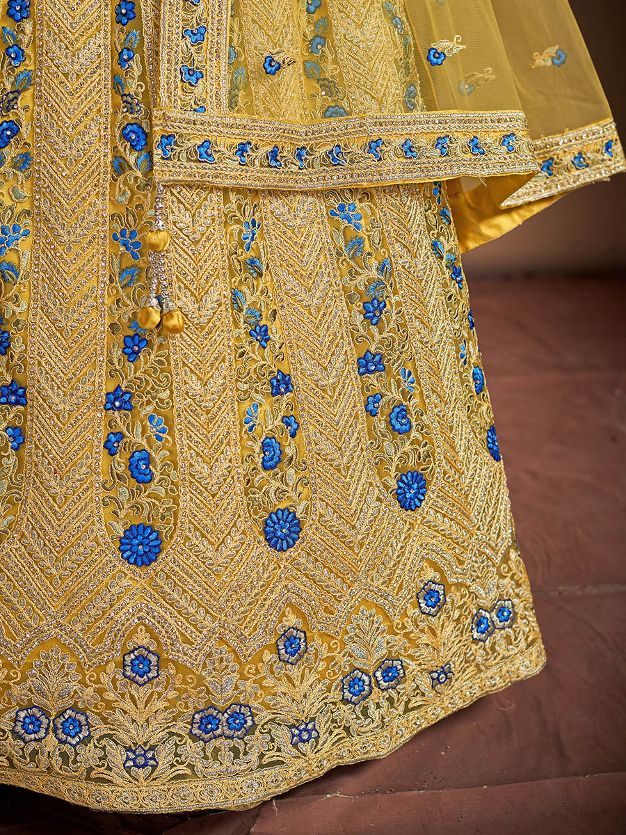 Myra Mustard Soft Net Heavy Embroidered Designer Lehenga