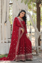 Yash Enterprise Maroon Faux Blooming With Sequins Embroidered Multi-Sequins Work Suit Set - Distacart