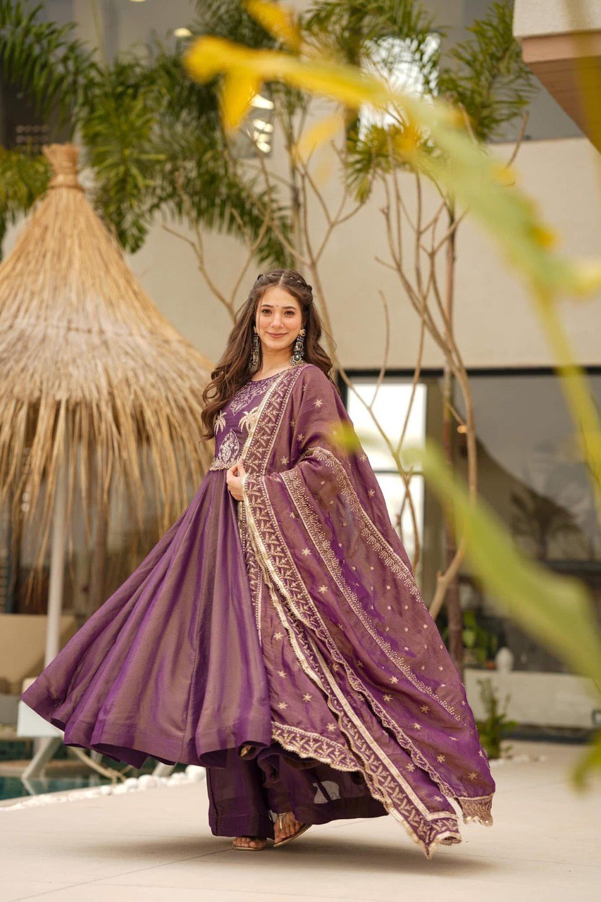 Yash Enterprise Purple Cosmo Silk Party Wear Ebroidery Suit Set - Distacart