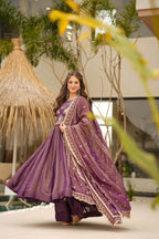 Yash Enterprise Purple Cosmo Silk Party Wear Ebroidery Suit Set - Distacart