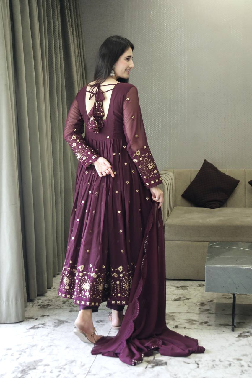 Yash Enterprise Maroon Anarkali Salwar Suit With Mirror And Gota Patti Work - Distacart