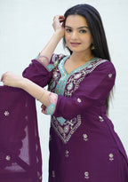 Yash Enterprise New Designer Embroidered Chinon With Sequence Maroon Readymade Salwar Suit - Distacart