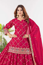 Yash Enterprise Red Chinnon Silk Embroidery Party Wear Suit Set - Distacart