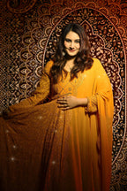 Yash Enterprise Beautiful Yellow Faux Embroidered Wedding Wear Gown With Dupatta - Distacart