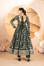 Yash Enterprise Dark Green Star Georgette Embroidered Suit Set - Distacart