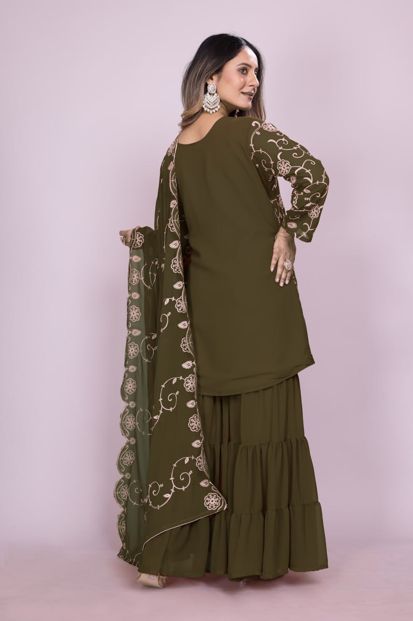 Yash Enterprise Mahendi Chinon Silk Party Wear Embroidery Suit Set - Distacart