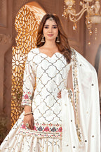 Yash Enterprise White Chinon Silk Embroidery Party Wear Suit Set - Distacart