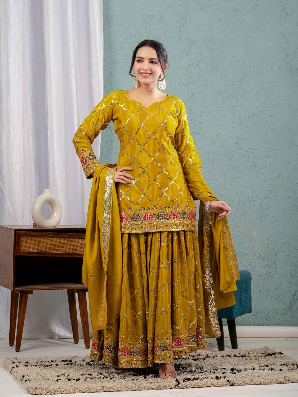 Yash Enterprise Yellow Georgette Embroidery Party Wear Suit Set - Distacart