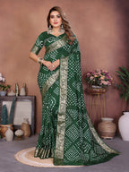 Anaita Green Handmade Bandhej Viscose Silk Saree With Blouse - Distacart