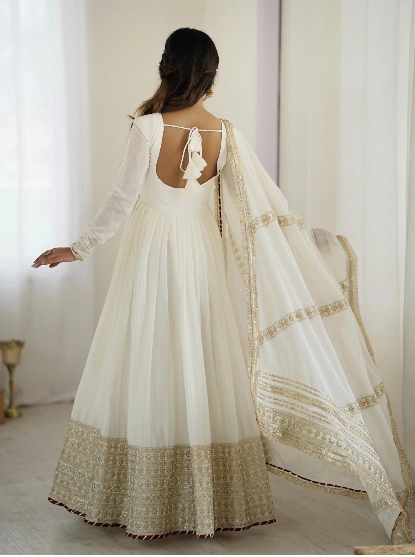 Yash Enterprise Off White Chinon Silk Party Wear Embroidery Suit Set - Distacart