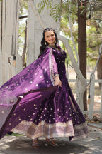 Yash Enterprise Purple Heavy Fux Blooming Embroidery Party Wear Suit - Distacart