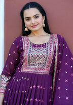 Yash Enterprise Wine Georgette Party Wear Embroidery Party Wear Suit Set - Distacart