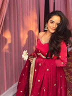 Yash Enterprise Red Fendy Silk Party Wear Embroidery Suit Set - Distacart