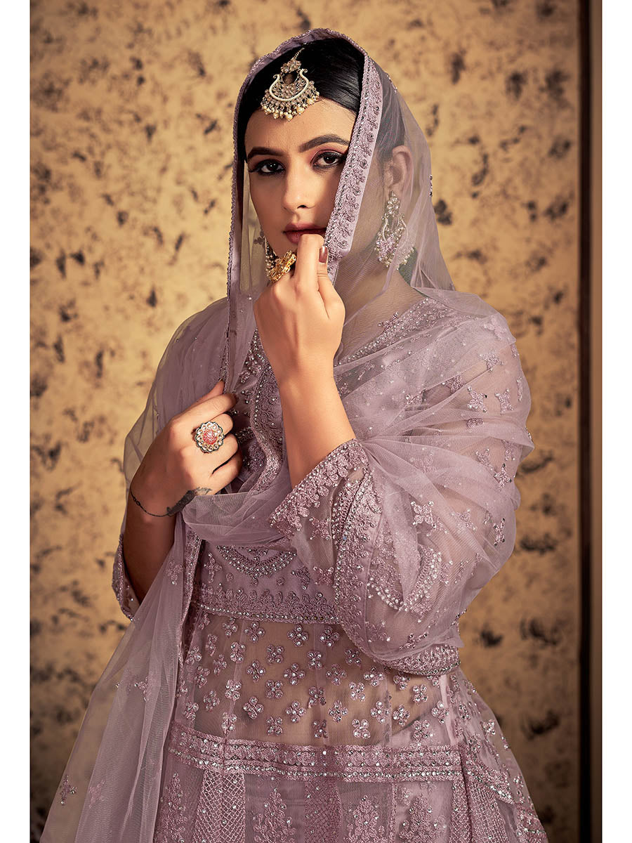 Myra Mauve Soft Net Heavy Embroidered Designer Lehenga