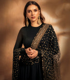 Yash Enterprise Black Rayon Cotton Embroidery Zari Sequins-Work Suit Set - Distacart