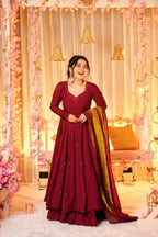 Yash Enterprise Festive Special Chinon Silk Partywear Designer Gown With Palazzo & Dupatta Set - Distacart