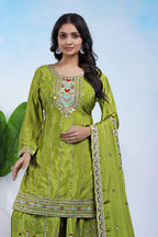 Yash Enterprise Green Chinon Silk Party Wear Embroidery Suit Set - Distacart