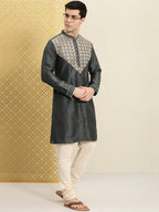 House of Pataudi Men Embroidered Mirror Work Jashn Kurta