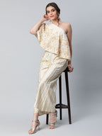 Ahalyaa Women Off White Crepe Floral Printed Top with Palazzos - Distacart