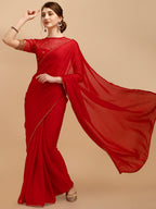 Sangria Red Silk Blend Embroidered Saree