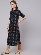 Aks Bandhani Printed Mandarin Collar Straight Kurta