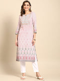 Sangria Women Pink Floral Embroidered Kurta