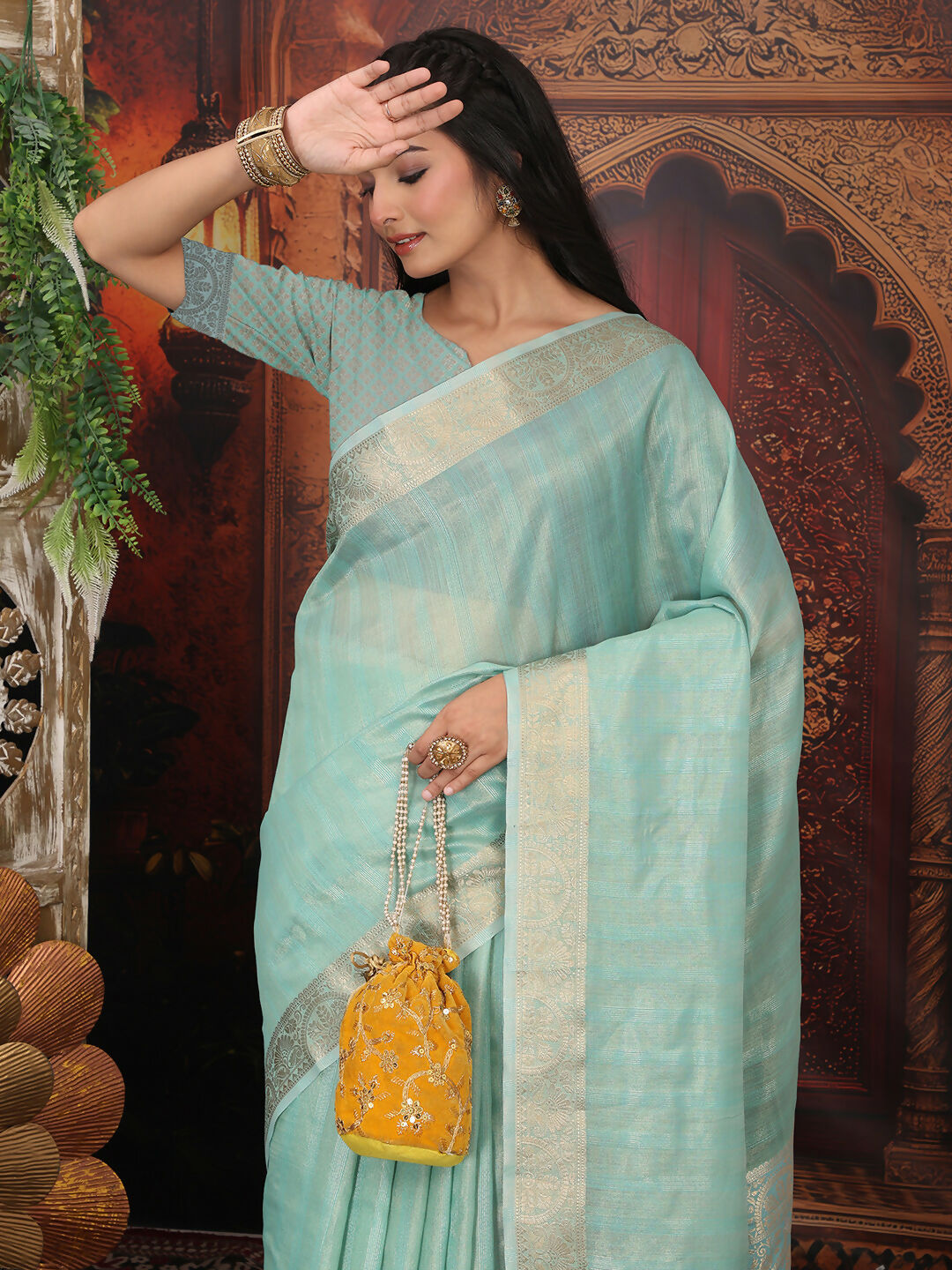 Shree Shyam Fashion Organza Rama Green Saree - Distacart