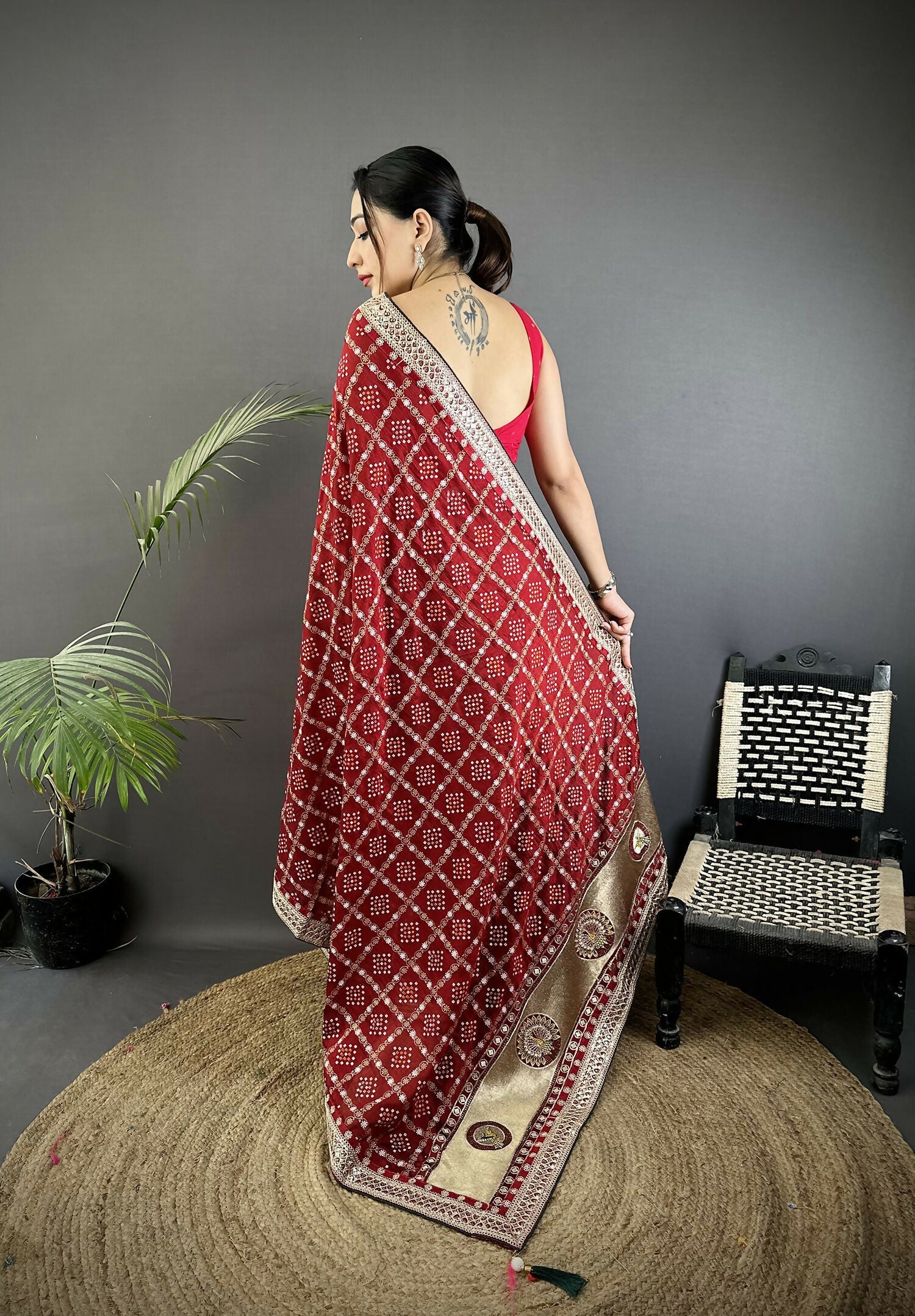 Joban Fashion Maroon Bandhej Bandhani Vichitra Silk Bandhani Prints Saree - Distacart