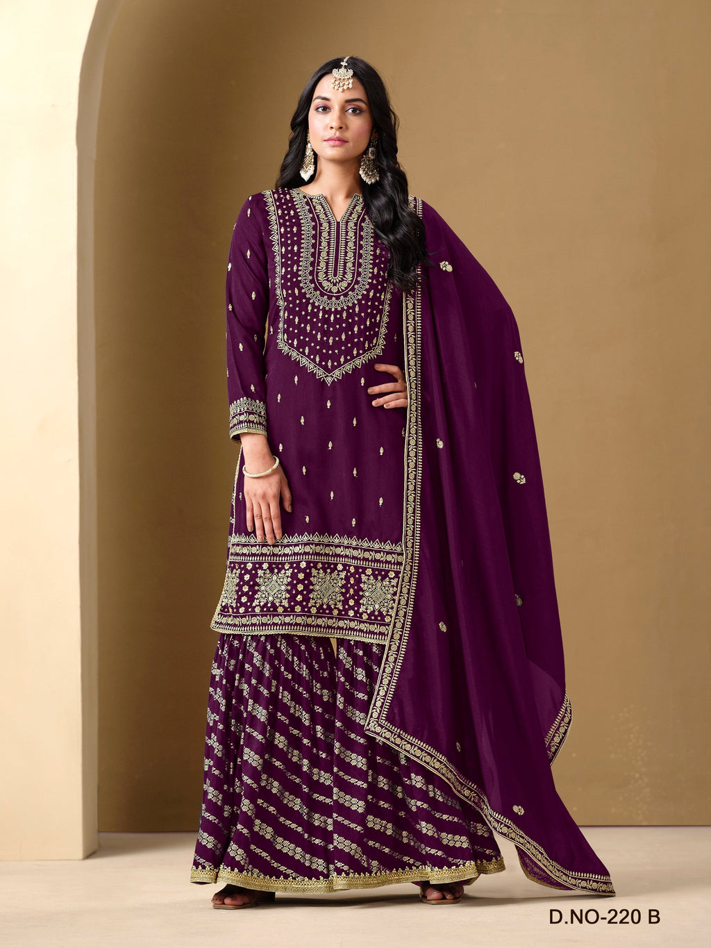 Anaita Purple Art Silk Embroidered Stitched Sharara Suit - Distacart