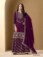 Anaita Purple Art Silk Embroidered Stitched Sharara Suit - Distacart