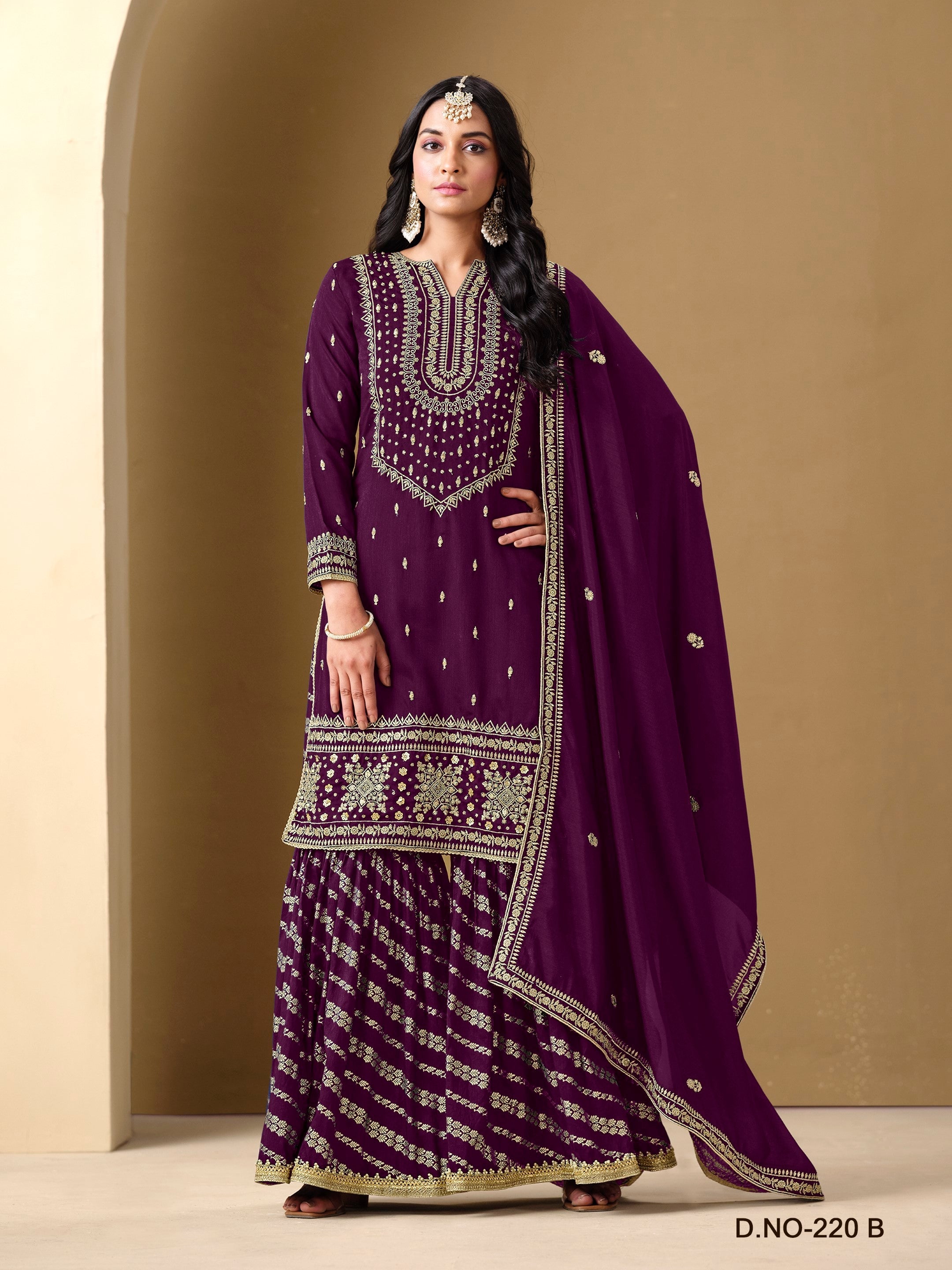 Anaita Purple Art Silk Embroidered Stitched Sharara Suit - Distacart