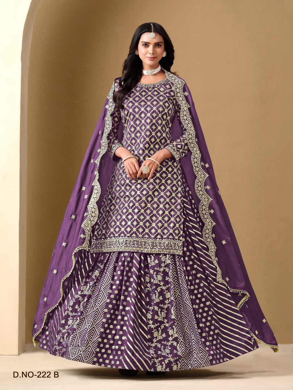 Anaita Lavender Art Silk Embroidered Stitched Sharara Suit - Distacart