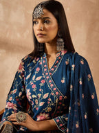 Indo Era Women Floral Printed Angrakha Beads and Stones Pure Cotton Kurta with Trousers & With Dupatta - Distacart