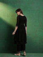 Sangria Embroidered A-Line Silk Kurta With Palazzo Set