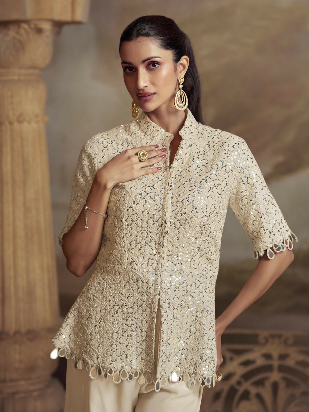 Anaita White Georgette Readymade Suit with Embroidery Work - Distacart