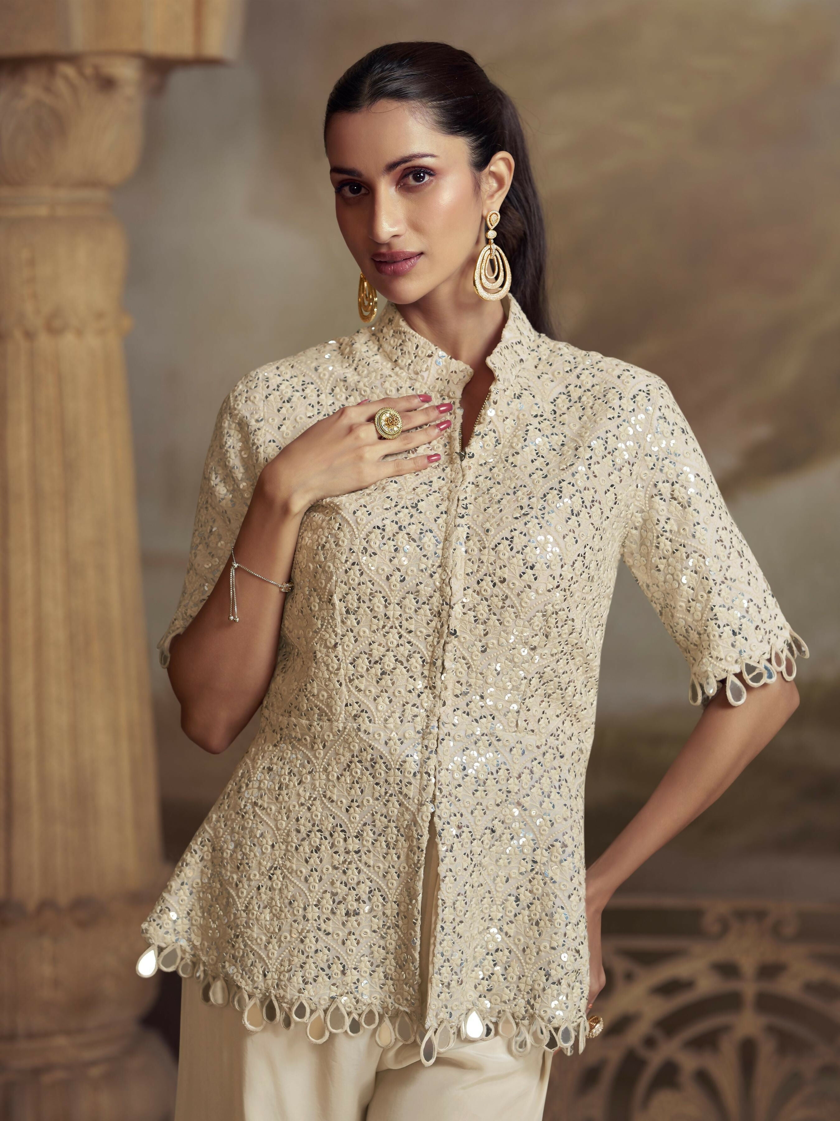 Anaita White Georgette Readymade Suit with Embroidery Work - Distacart