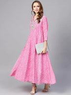 Yufta Women Pink & White Lehariya Print Anarkali Kurta - Distacart